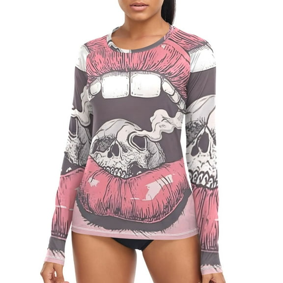 joogoo Womens UPF 50  Sun Shirts Skull in Mouth Long Sleeve UV Protection Rash Guard Tops S