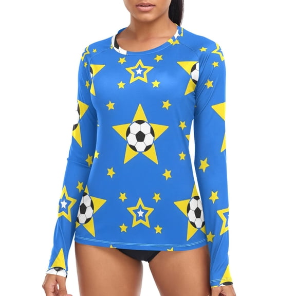 joogoo Womens UPF 50+ Rash Guard Soccer Football Stars Long Sleeve UV Protection Sun Shirts Tops L