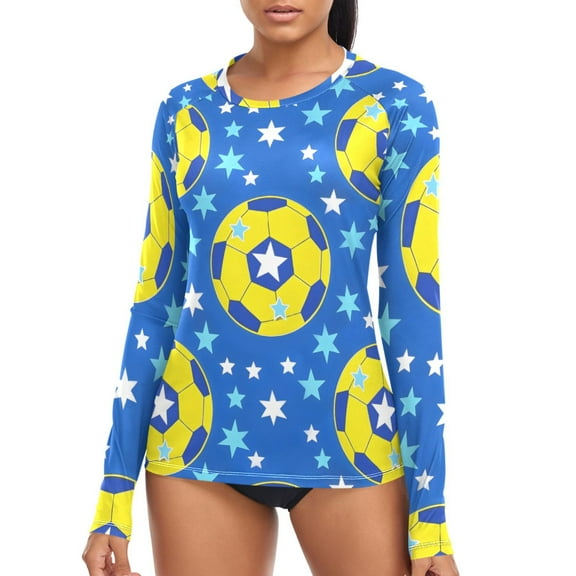 joogoo Womens UPF 50+ Rash Guard Soccer Star Footballs Long Sleeve UV Protection Sun Shirts Tops L
