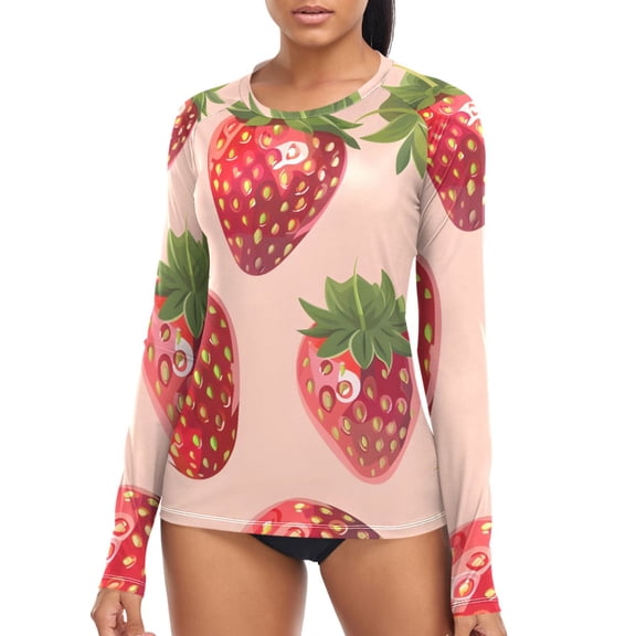 joogoo Womens UPF 50 Sun Shirts Strawberry Long Sleeve UV Protection Rash Guard Tops XS