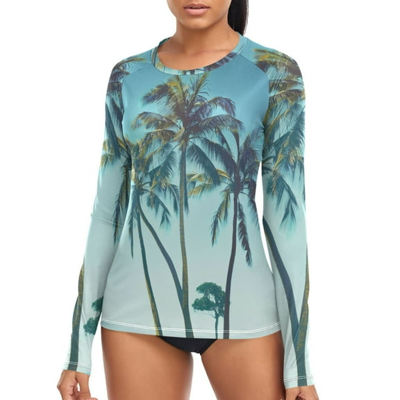 joogoo Womens UPF 50 Rash Guard Summer Palm Tree Long Sleeve UV Protection Sun Shirts Tops M