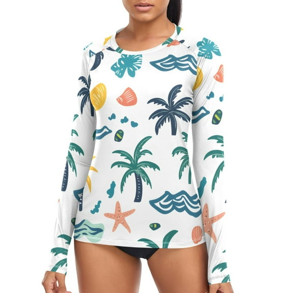 joogoo Womens UPF 50  Sun Shirts Summer Palm Trees Long Sleeve UV Protection Rash Guard Tops S