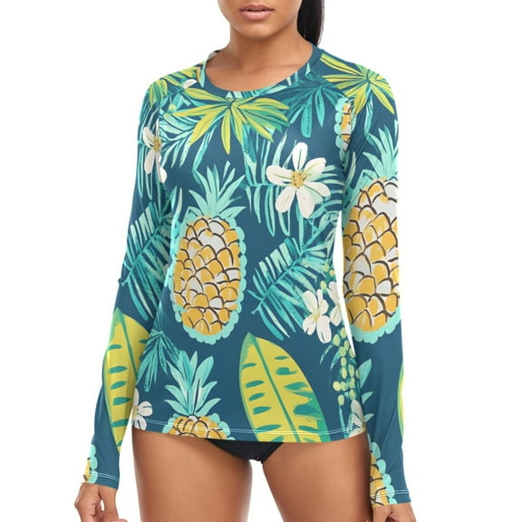 joogoo Womens UPF 50 Rash Guard Summer Pineapple Long Sleeve UV Protection Sun Shirts Tops L