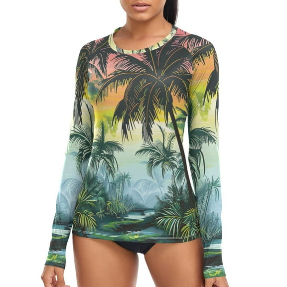 joogoo Womens UPF 50  Sun Shirts Summer Tropical Forest Long Sleeve UV Protection Rash Guard Tops S