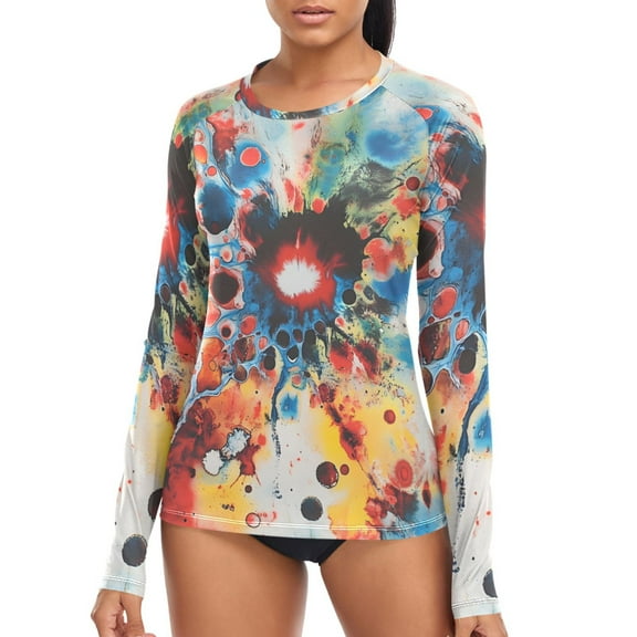 joogoo Womens UPF 50  Sun Shirts Swirl Art Tie Dye Long Sleeve UV Protection Rash Guard Tops XS