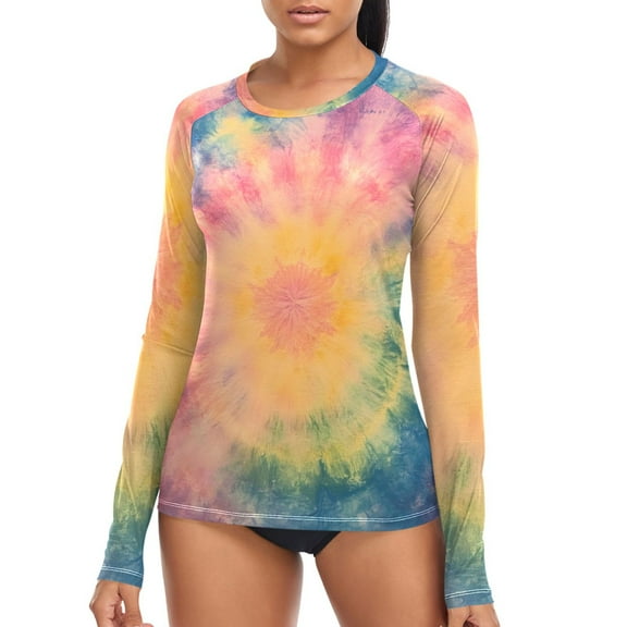joogoo Womens UPF 50 Sun Shirts Tie Dye Orange Long Sleeve UV Protection Rash Guard Tops XS
