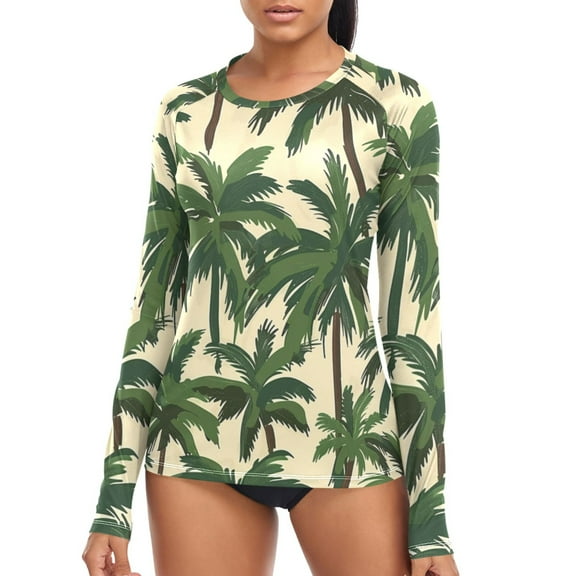 joogoo Womens UPF 50 Rash Guard Tropical Palm Trees Long Sleeve UV Protection Sun Shirts Tops XL
