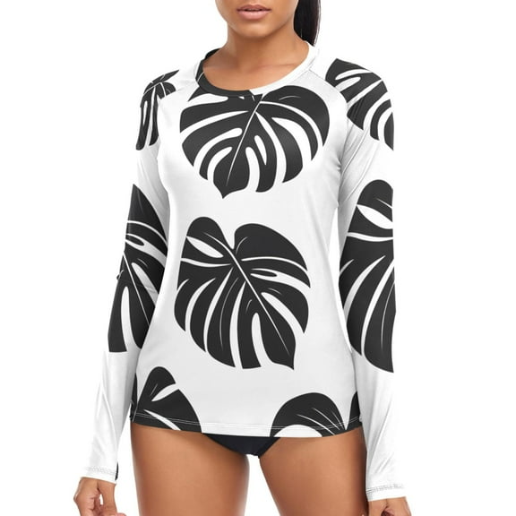 joogoo Womens UPF 50  Sun Shirts Tropical Plants Long Sleeve UV Protection Rash Guard Tops M