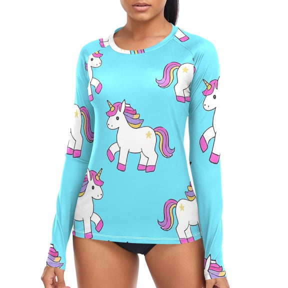 joogoo Womens UPF 50+ Sun Shirts Unicorn Cute Long Sleeve UV Protection Rash Guard Tops M