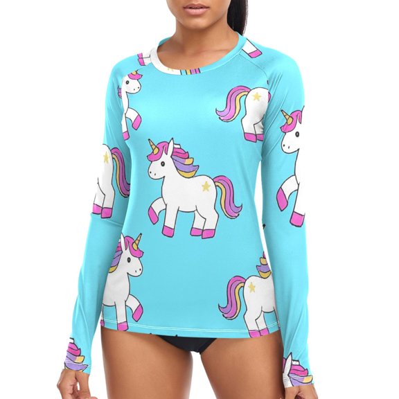 joogoo Womens UPF 50+ Sun Shirts Unicorn Cute Long Sleeve UV Protection Rash Guard Tops XL