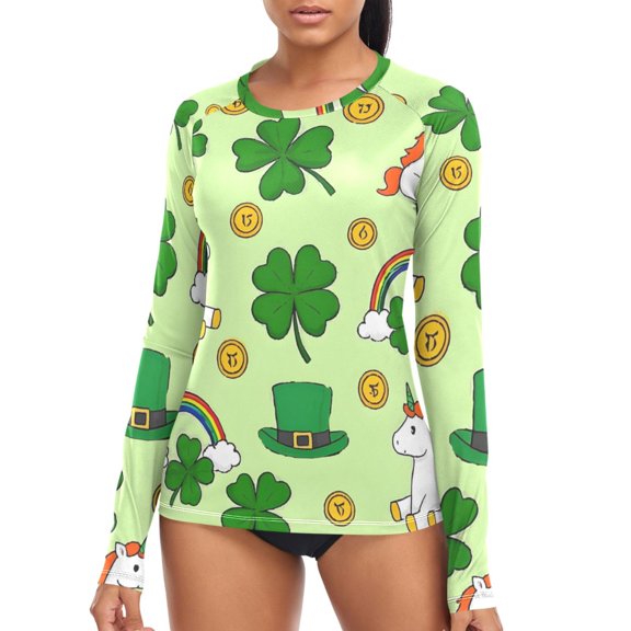 joogoo Womens UPF 50+ Sun Shirts Unicorn and Rainbow Long Sleeve UV Protection Rash Guard Tops M