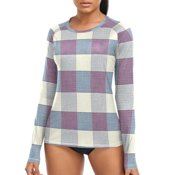 joogoo Womens UPF 50+ Sun Shirts Vintage Checkered Long Sleeve UV Protection Rash Guard Tops XL