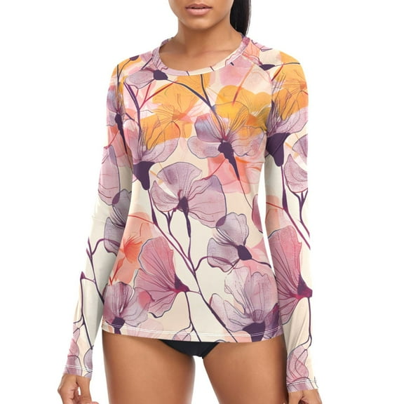 joogoo Womens UPF 50  Sun Shirts Watercolor Flower Paint Long Sleeve UV Protection Rash Guard Tops XL