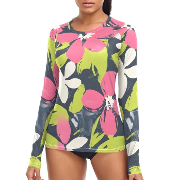 joogoo Womens UPF 50 Sun Shirts Watercolor Summer Flower Long Sleeve UV Protection Rash Guard Tops XS