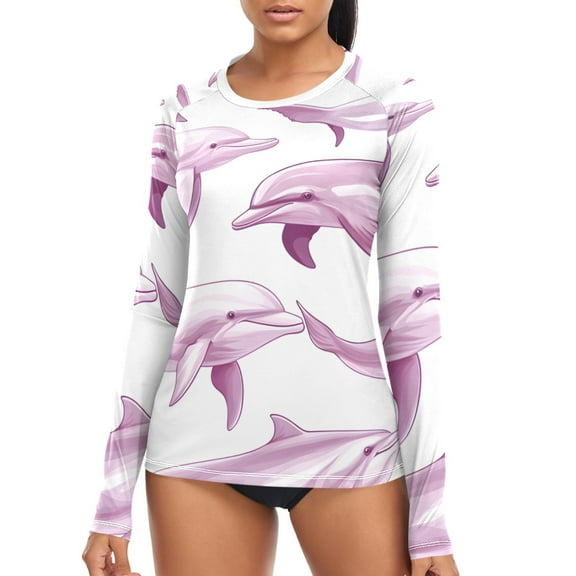 joogoo Womens UPF 50+ Sun Shirts Whales Long Sleeve UV Protection Rash Guard Tops S