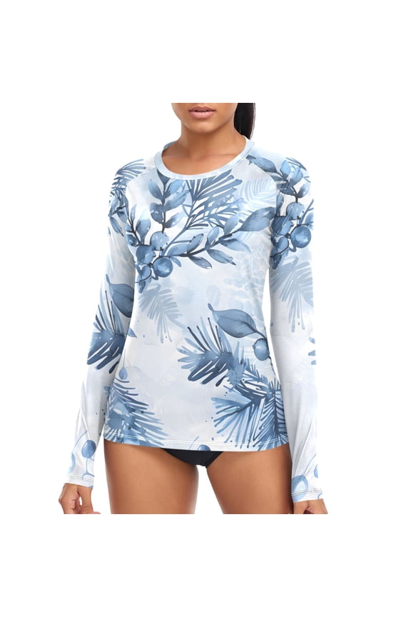 Womens UPF 50+ Sun Shirts Winter Cherry Grass Long Sleeve UV Protection Rash Guard Tops M