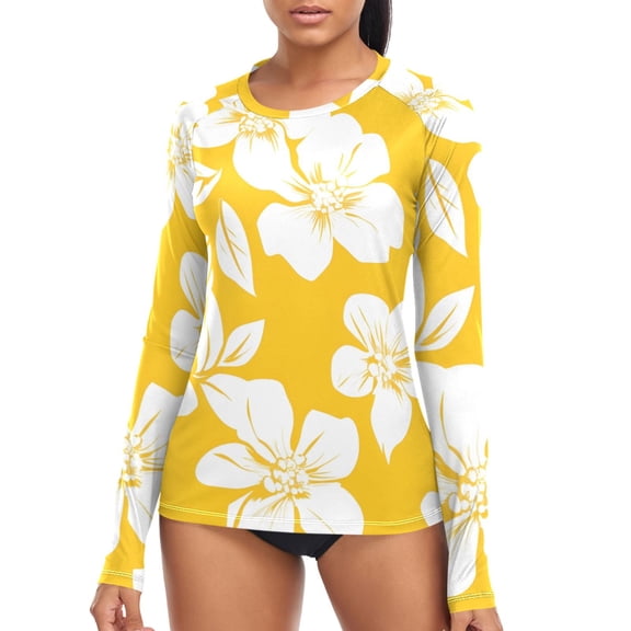 joogoo Womens UPF 50 Sun Shirts Yellow Flower Long Sleeve UV Protection Rash Guard Tops XL