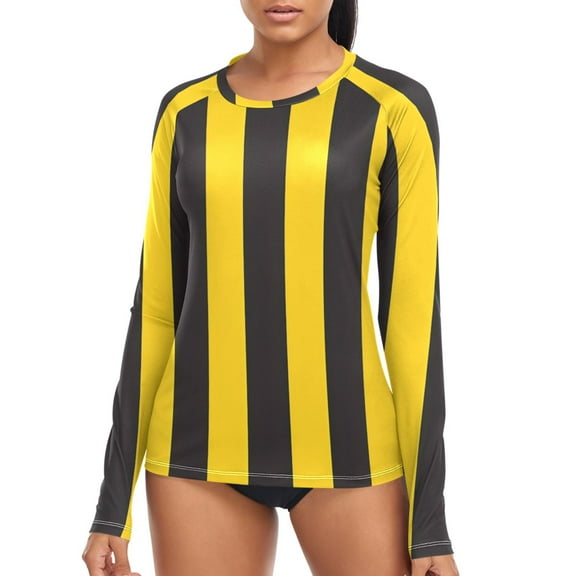 joogoo Womens UPF 50  Rash Guard Yellow Stripes Line Pattern Long Sleeve UV Protection Sun Shirts Tops XS