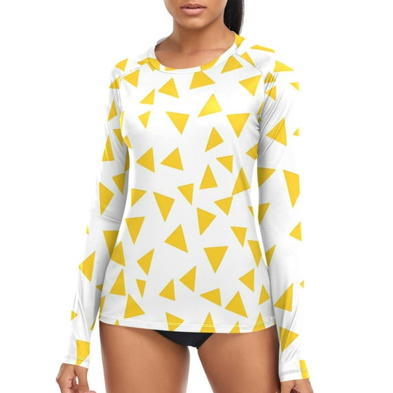 joogoo Womens UPF 50+ Sun Shirts Yellow Triangle Long Sleeve UV Protection Rash Guard Tops M