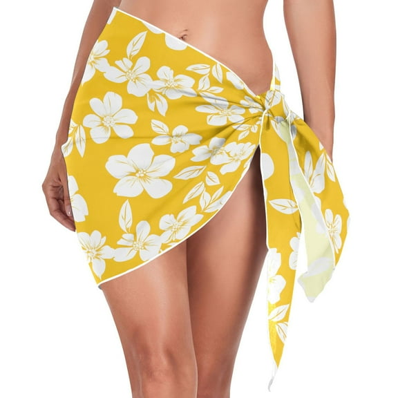 joogoo Yellow Flower Women's Beach Sarong Bathing Suit Wrap Swimwear Cover Ups L