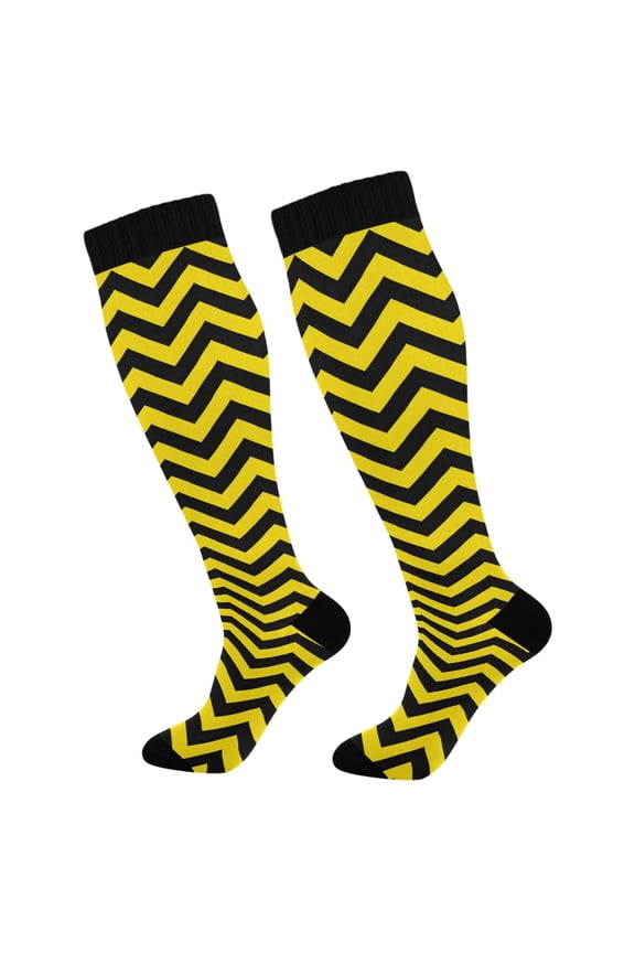 Yellow Lines Socks Women Men Knee High Sock