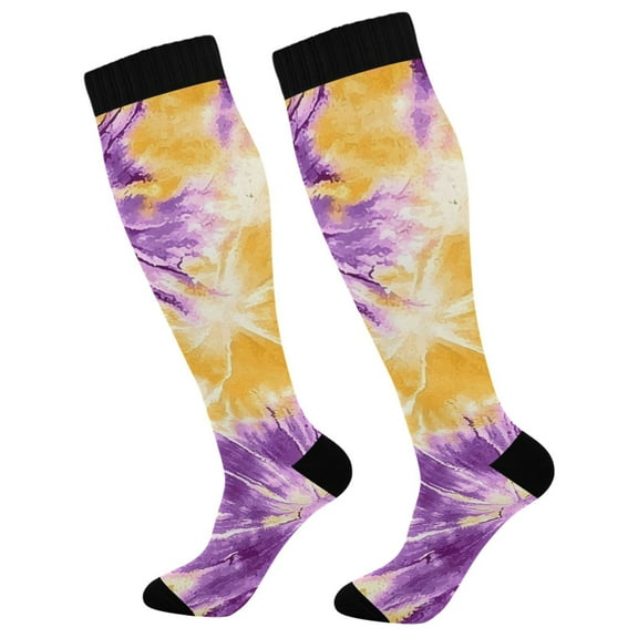 joogoo Yellow Tie Dye Purple Socks Women Men Knee High Sock