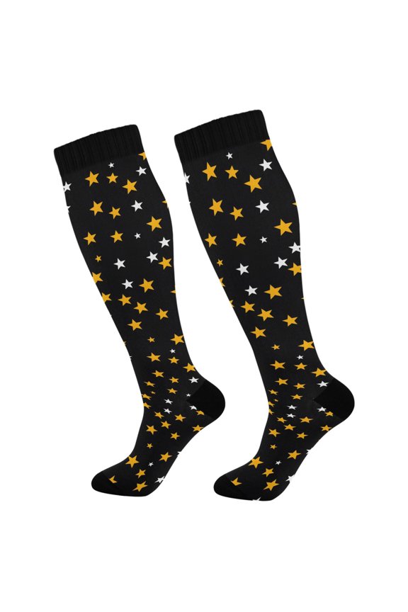Yellow White Stars Socks Women Men Knee High Sock