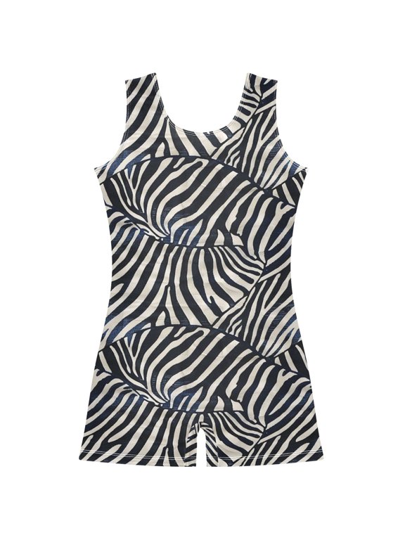 Zebra Pattern Girls Leotards Gymnastics Tumbling Outfit Biketard Unitard 5-6Years