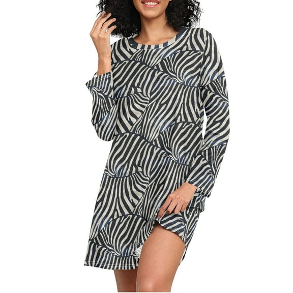 joogoo Zebra Pattern Women's Long Sleeve Nightgown Sleepwear L