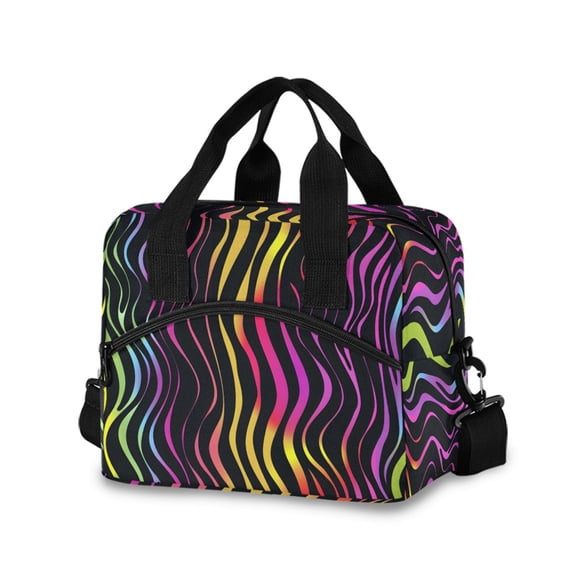 joogoo Zebra Rainbow Abstract Print Insulated Lunch Bags Reusable Cooler Box with Shoulder Strap