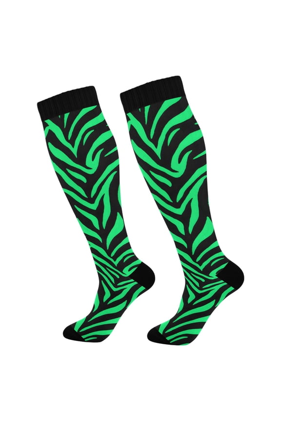 Zebra Stripes Green Socks Women Men Knee High Sock