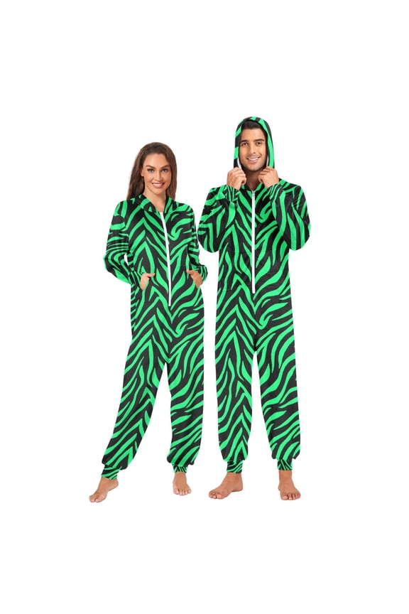 Zebra Stripes Green Unisex Adults Onesies Pajamas Jumpsuits L