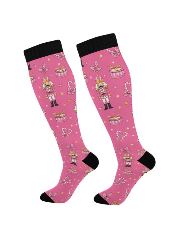 with Christmas Nutcrackers Drums Pattern Knee High Socks Women Men Long Sock