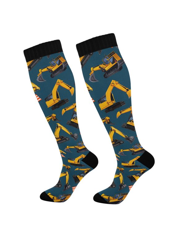 with Construction Vehicles Pattern Knee High Socks Women Men Long Sock