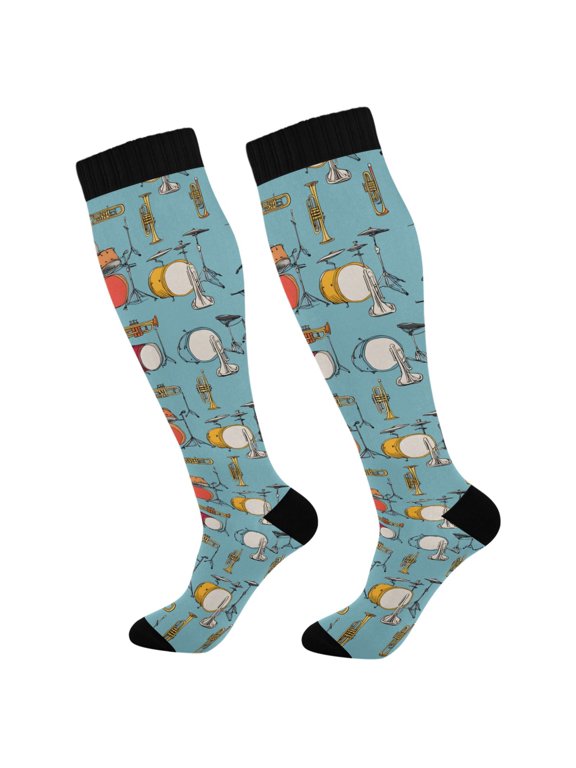 with Trumpet Drums Pattern Knee High Socks Women Men Long Sock