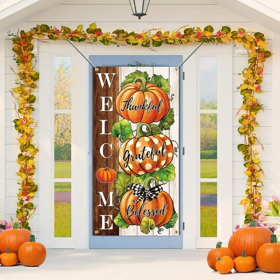 jopioc Happy Fall Y''all Door Banner, Large Autumn Thanksgiving Welcome Porch Sign, Harvest Pumpkin Sunflower Decor - 70.9 x 35.4 Inches