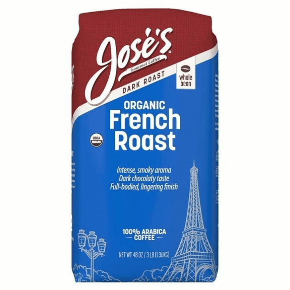 jose's gourmet coffee organic french roast whole bean coffee 3 lbs/ 48 oz