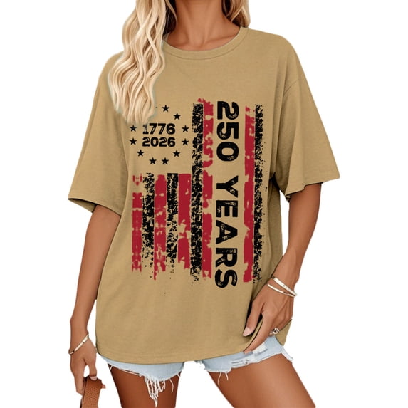 jowamay 250 Years America Shirt Crew Neck Casual Short Sleeve Patriotic T Shirt Women Clothes for Vacation Daily Wear