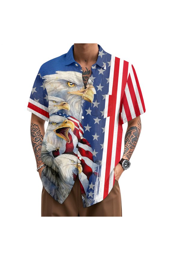 American Flag Button Down Shirt Men 1776-2026 Summer Hawaiian Shirts Eagle Patriotic Clothes for Beach