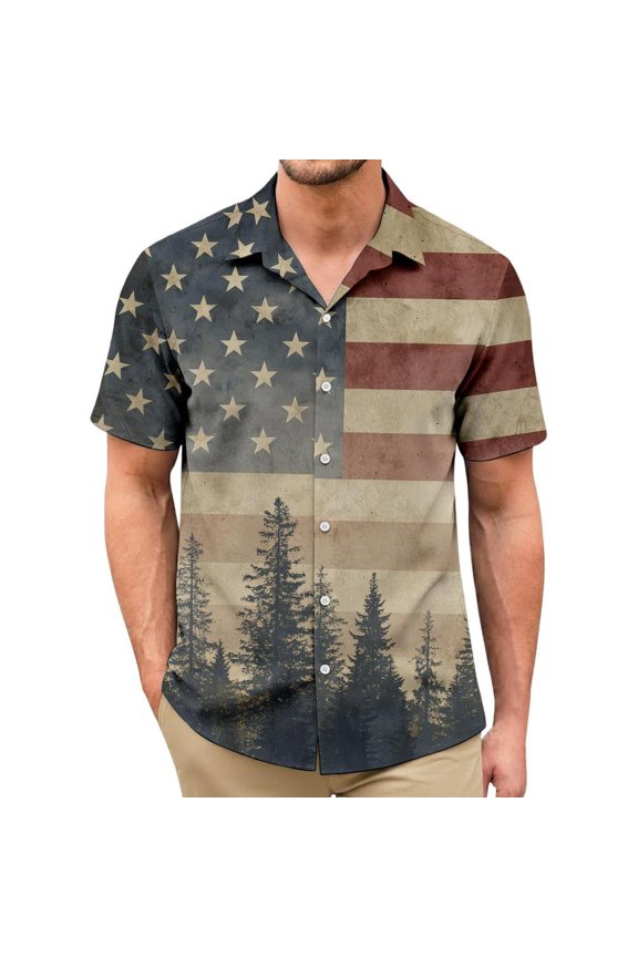 American Flag Button Down Shirt Men Palm Tree Patriotic Button Down Shirts Summer Tropical Tops for Beach