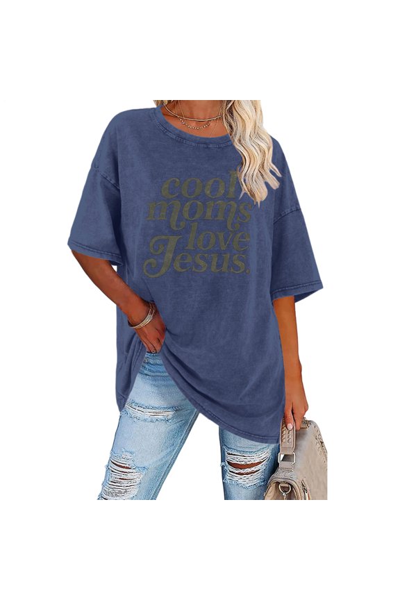 Christian Tshirts Women Jesus Crewneck Short Sleeve Washed Religious Tee Shirts Fashion Clothes Daily Wear