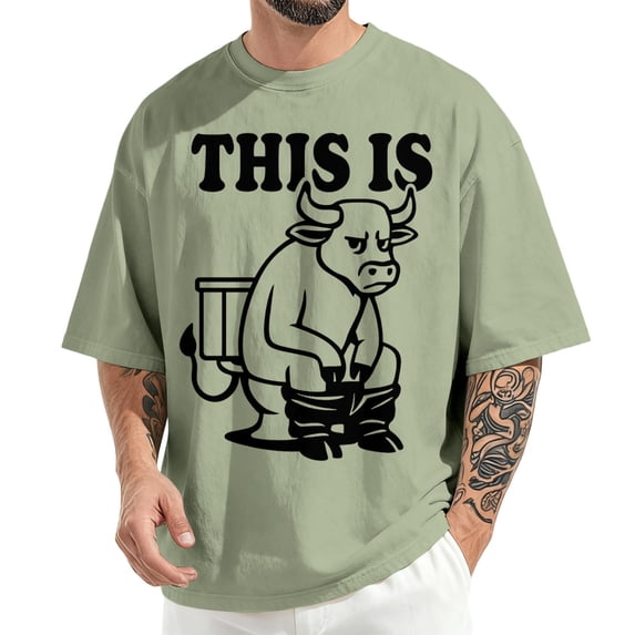 jowamay Cow Tee Shirts for Men This Is Bull Print Round Neck Tee Shirt Summer Casual Cotton Tops for Streetwear