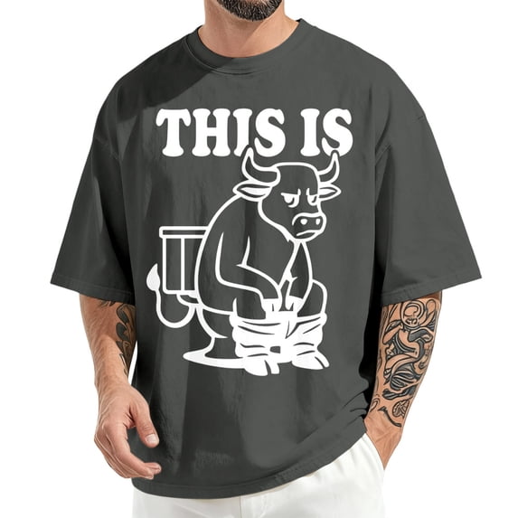 jowamay Funny Cow Shirts for Men This Is Bull Round Neck Tee Shirt Summer Casual Cotton Tops for Streetwear