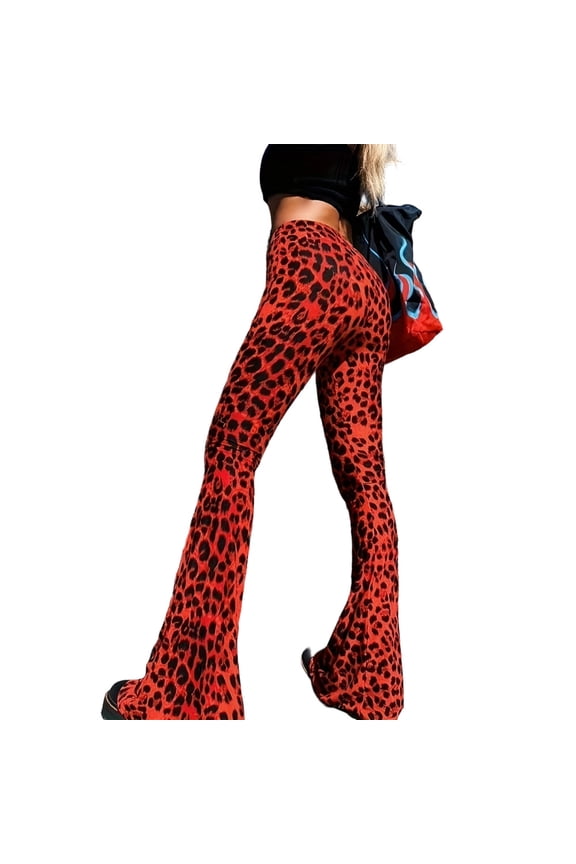 Leopard Print Pants for Women High Waisted Bootcut Bell Bottom Leggings Tummy Control for Yoga Fitness Dating Streetwear