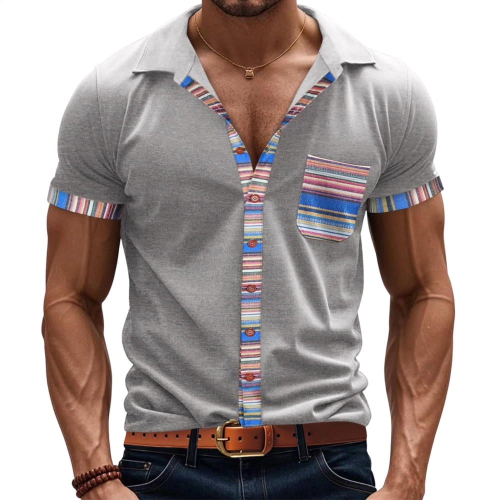 jowamay Men Beach Shirts Color Block Fashion Bohemian Style Retro ...