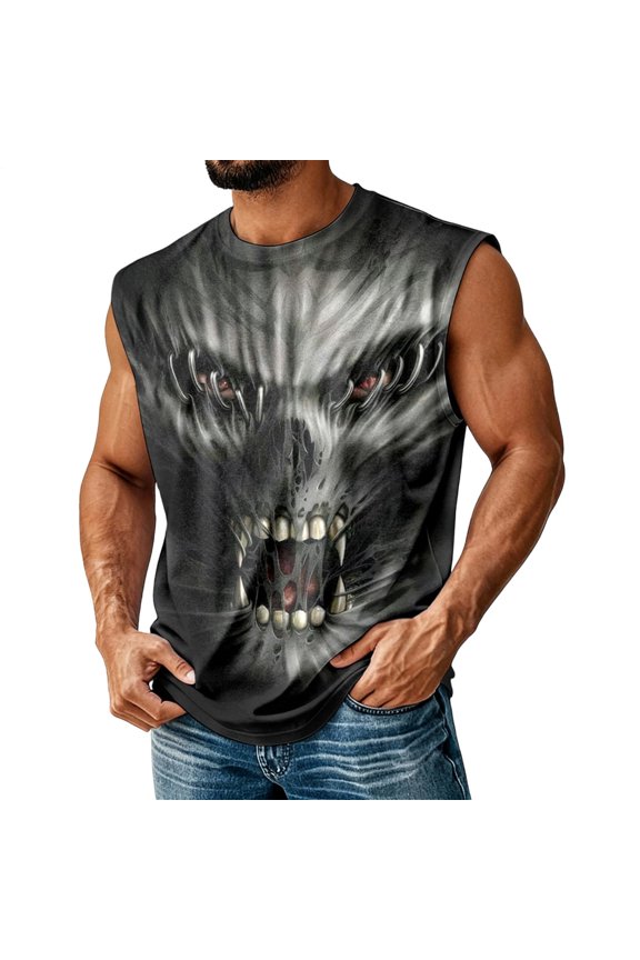 Men Skull Tank Top Gothic Sleeveless Crew Neck Athletic Workout Tops for Streetwear Daily Wear Fitness