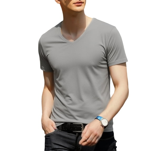 jowamay Men's V Neck T Shirts Slim Fit Short Sleeve Seamless Summer T-Shirts Trendy Soft Workout Tee Tops for Sports