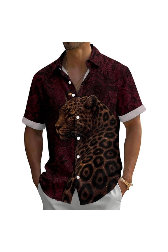Mens Hawaiian Shirt Animal Short Sleeve Button Up Beach Shirts Summer Resort Clothes for Travel Vacation