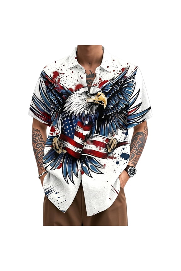 Mens Patriotic Button Up Shirts 1776-2026 Summer Hawaiian Shirts Eagle Patriotic Clothes for Beach