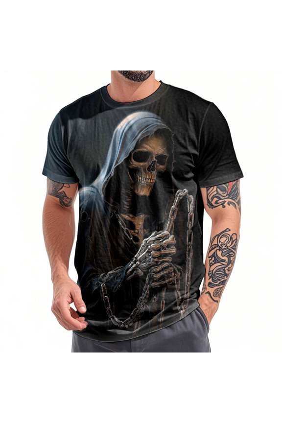 Mens Skull Shirts Death Crewneck Horror Printed T Shirts Fashion Summer Clothes Everyday Wear